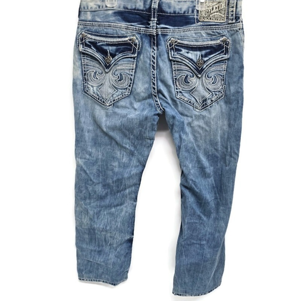 Affliction Black Premium Mens 36x27 Cooper Thick Stitch Whiskering Jeans Boot‎